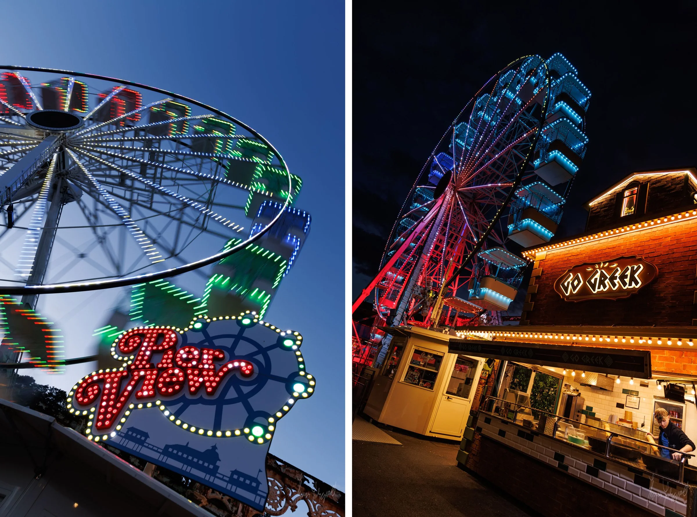 the ferris wheel at dusk on Llandudno Pier