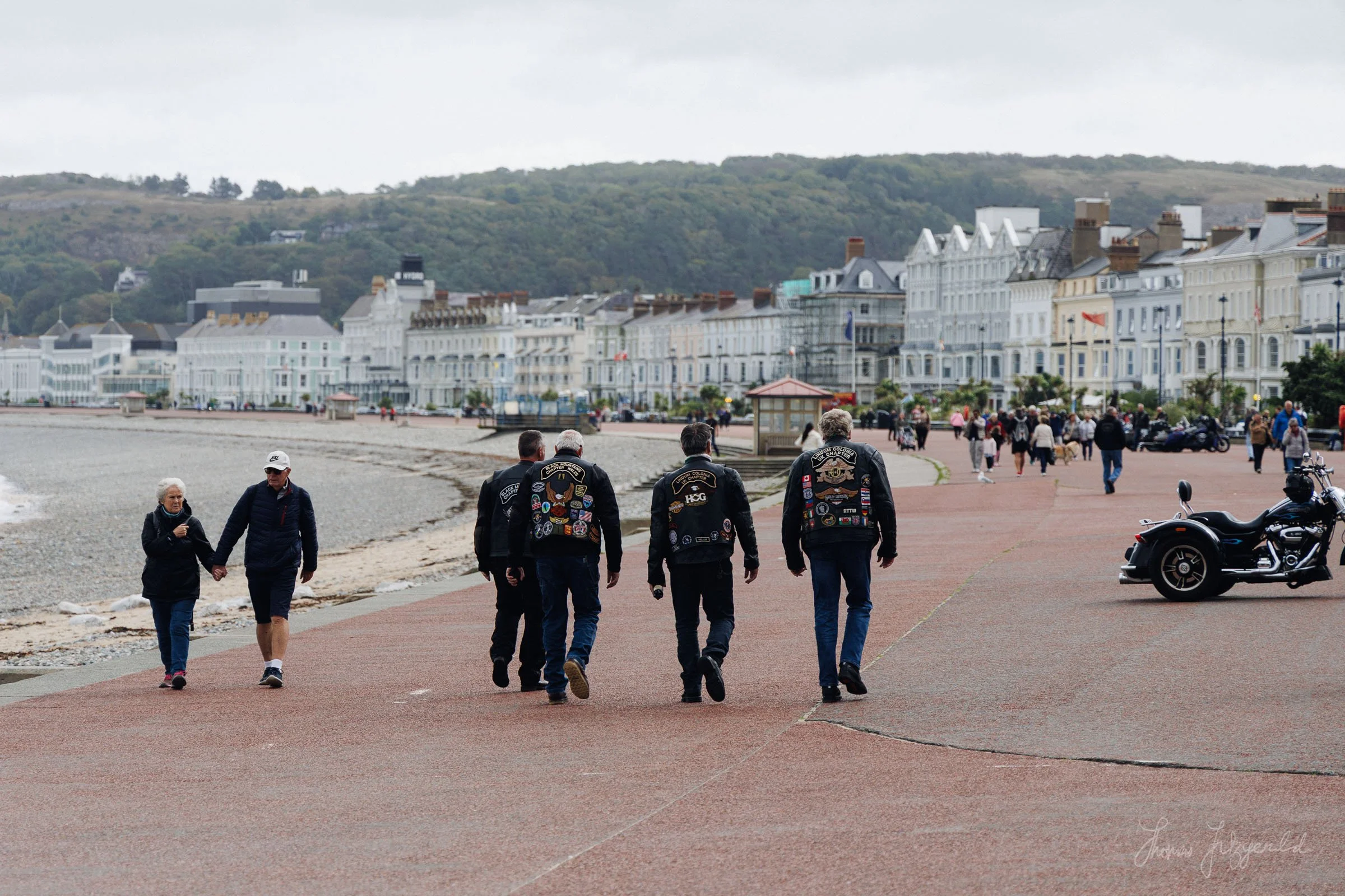 A Group of Biker walking down the promenade in Llandudno