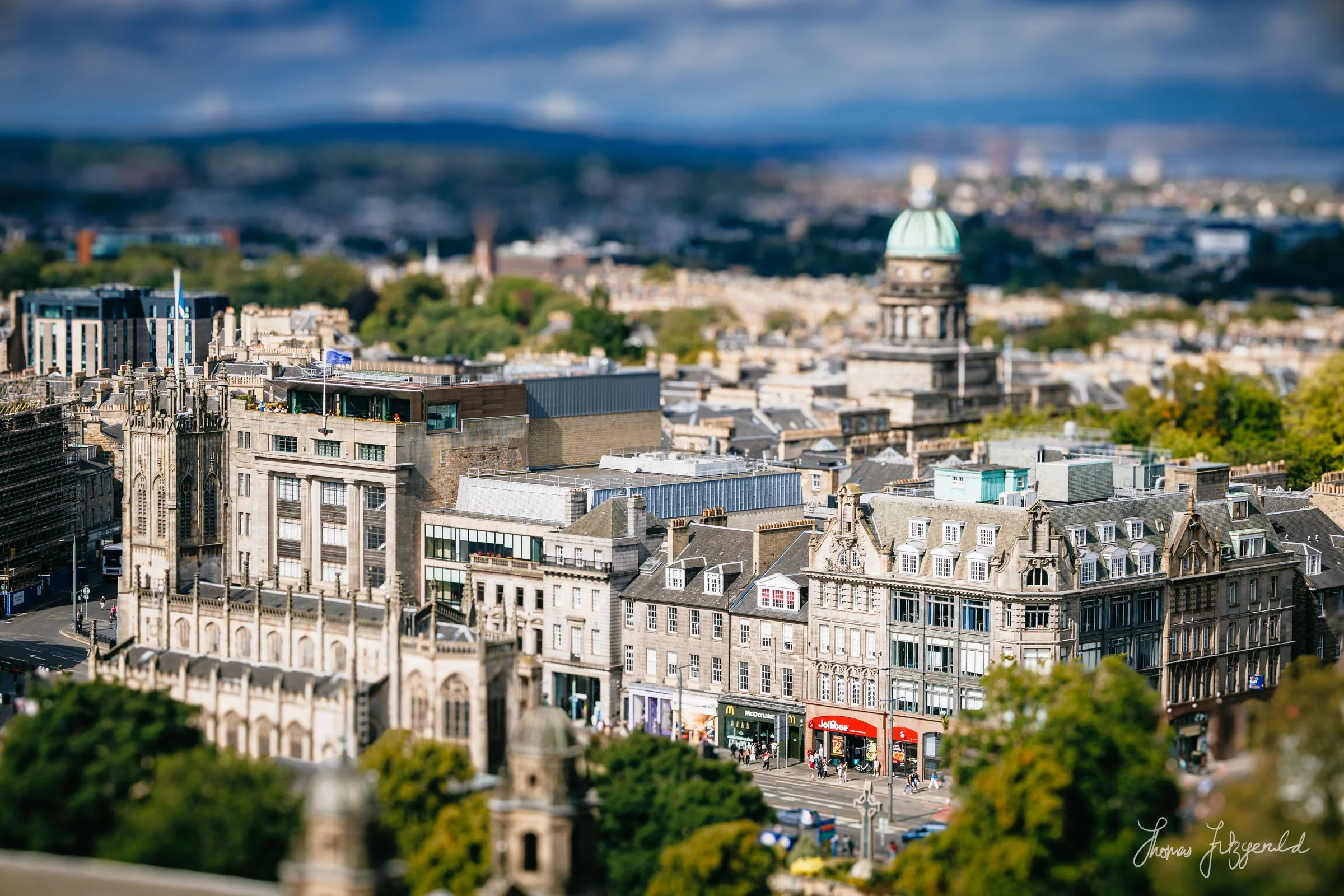 A faux tilt shift miniature image of Edinburgh city