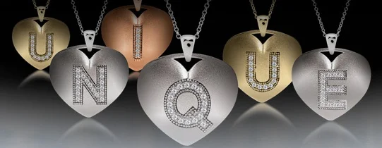 Unique initial heart pendants