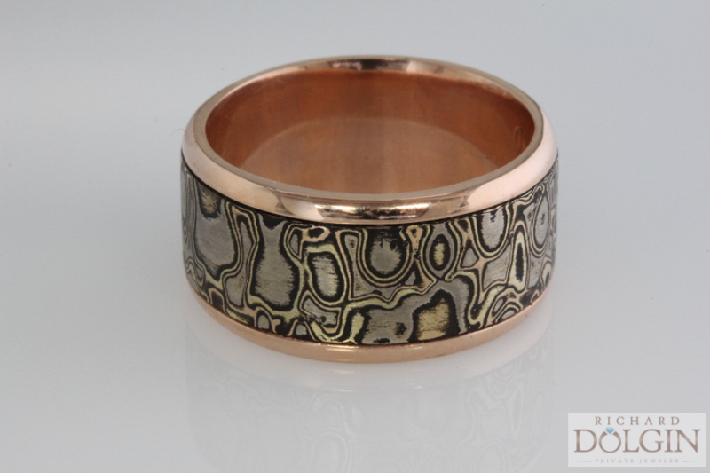 18k pink gold and mokume