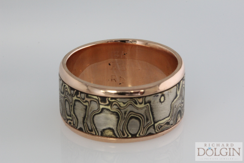 18k pink gold and mokume
