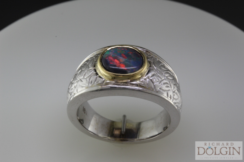 Custom made black opal ring