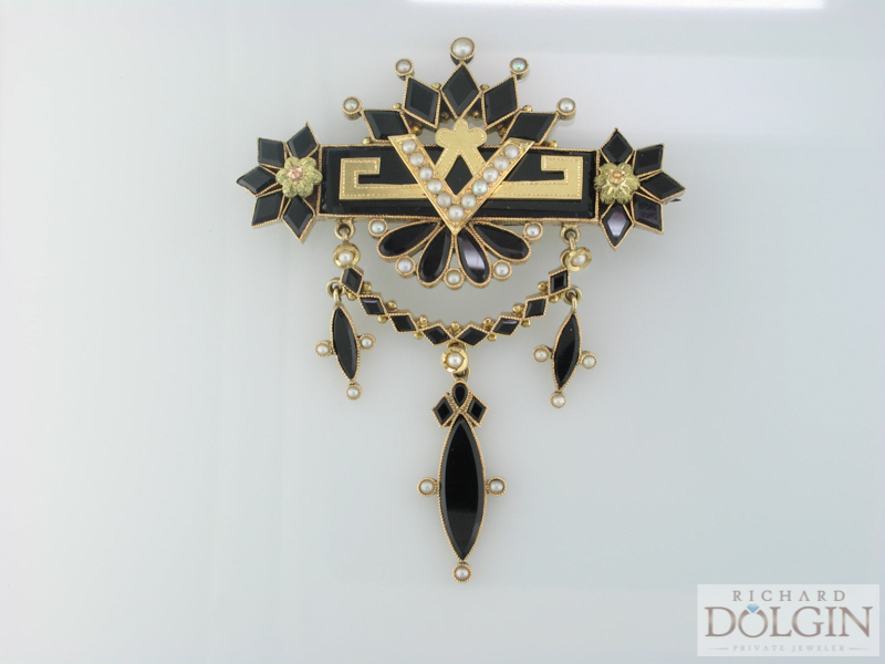 Onyx and pearl pin