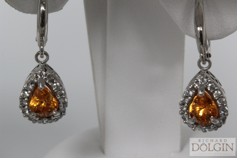 Spessartite and Diamond Earrings