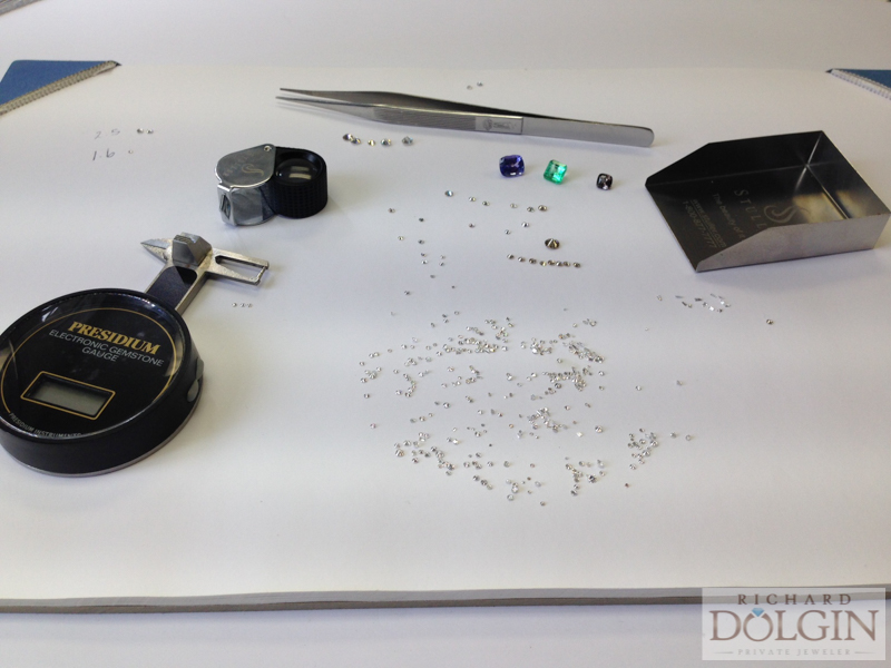 Diamonds and color stones being sorted