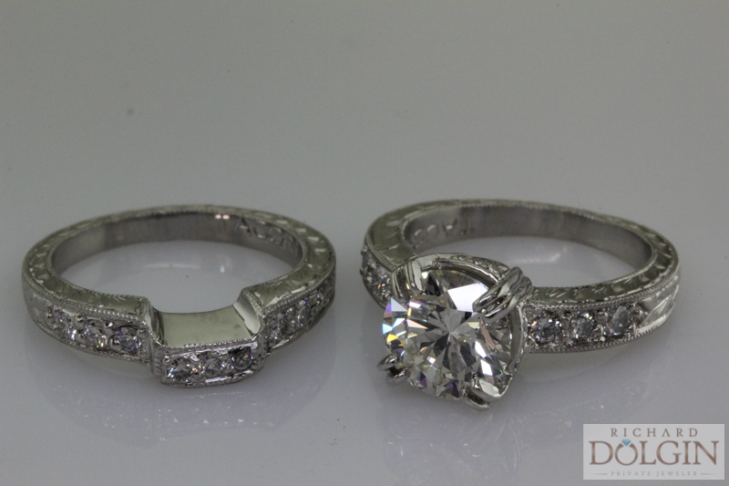 Finished engagement ring and wedding band