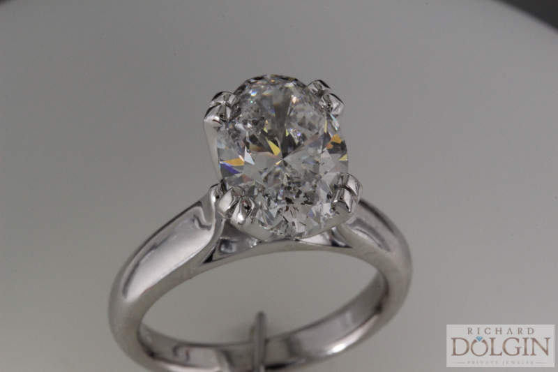 3.46 carat oval diamond in a solitaire
