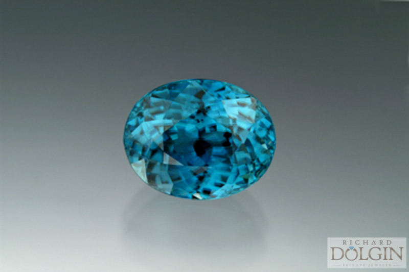 Blue zircon gemstone, the color of the Caribbean Sea