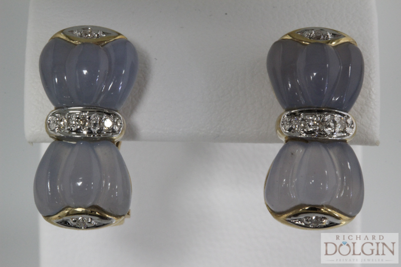 Carved chalcedony and diamond earrings
