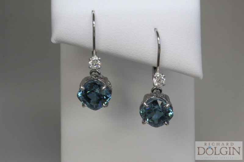 Blue zircon and diamond earrings