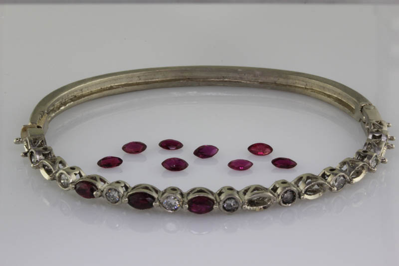 Diamond and ruby bangle bracelet