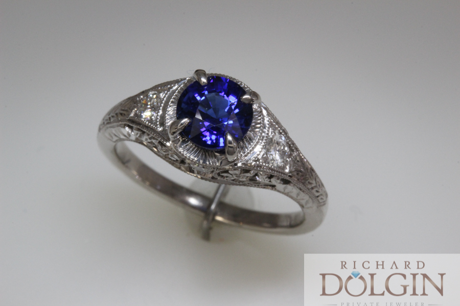 Antique style sapphire and diamond ring