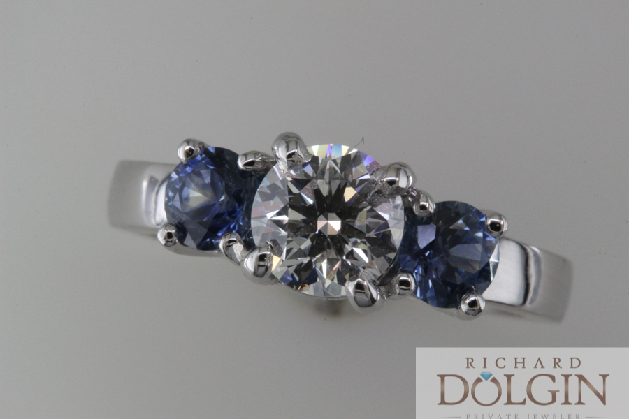 Sapphire and diamond three stone ring