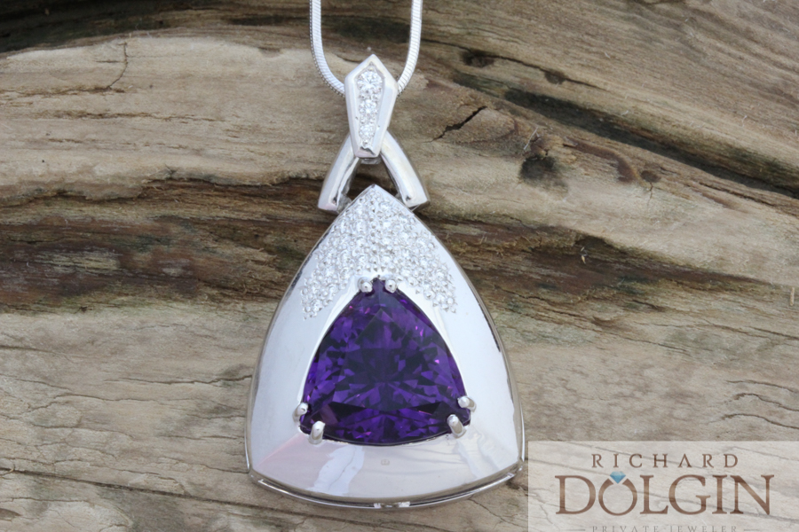 Amethyst and micropave diamond pendant