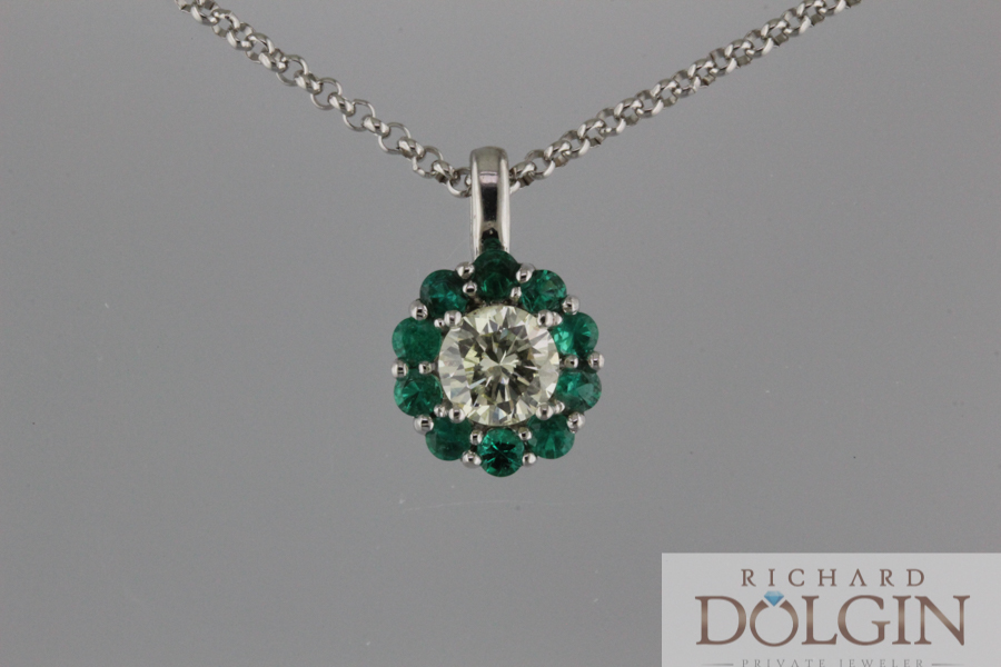 Emerald and diamond pendant