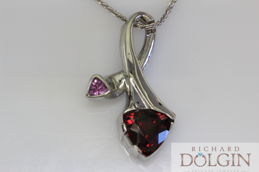 Pink sapphire and rhodolite garnet pendant