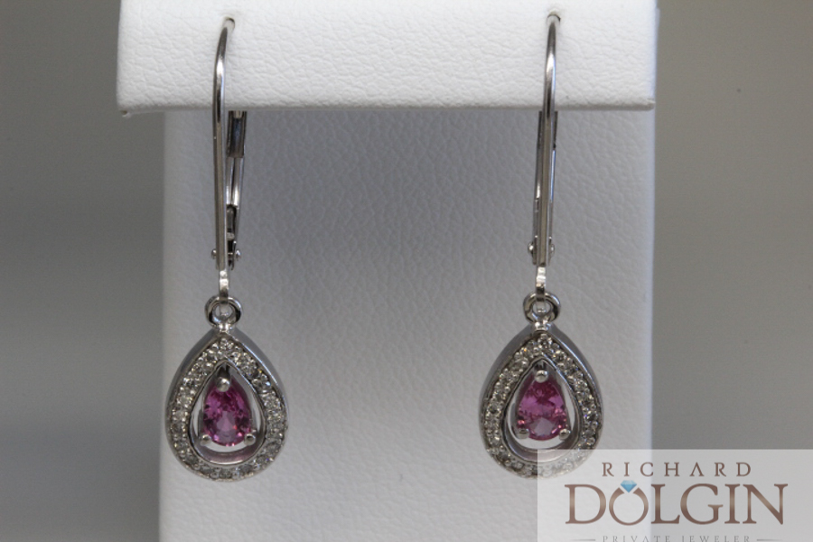 Diamond and pink sapphire earrings
