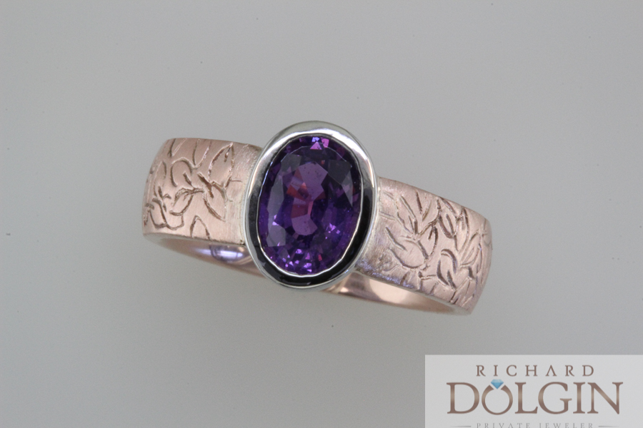 Purple sapphire ring in rose gold