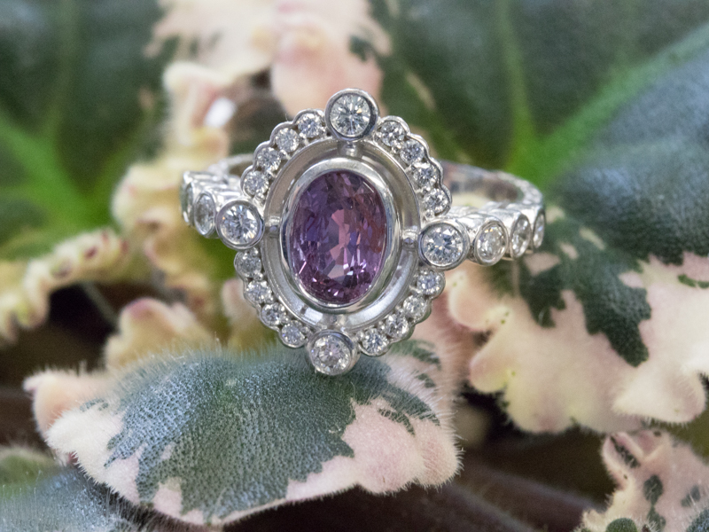 Purple sapphire and diamond ring