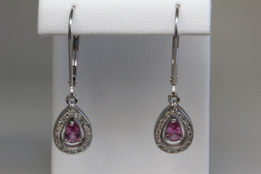 Pink sapphire and diamond drop earrings