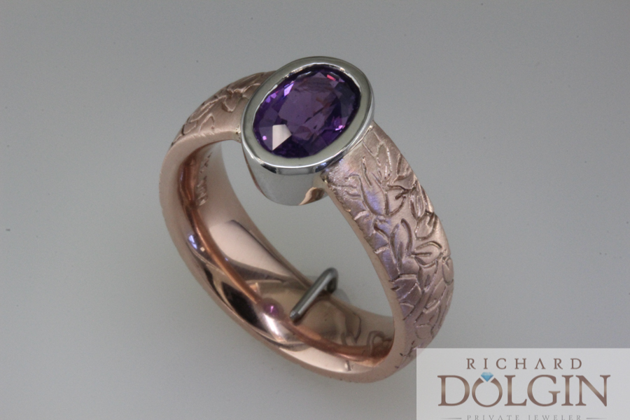 Purple sapphire in rose gold ring