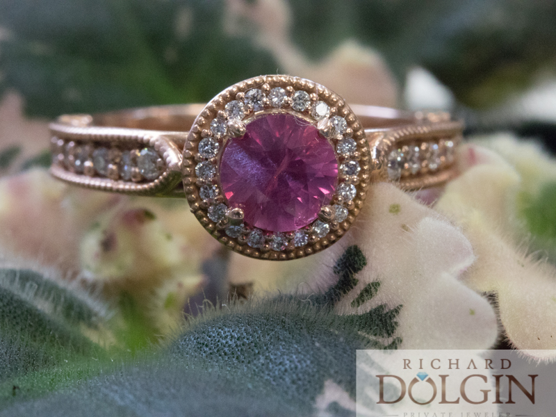 Pink sapphire in rose gold ring