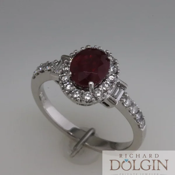 Ruby ring with diamond baguette accents