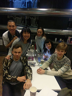 Artists in the project from left seated: Carl Knif, Ivy Tsui, Wayson Poon, Justyne Li, Sari Palmgren, Linda Martikainen. Photo provided by WKCDA.