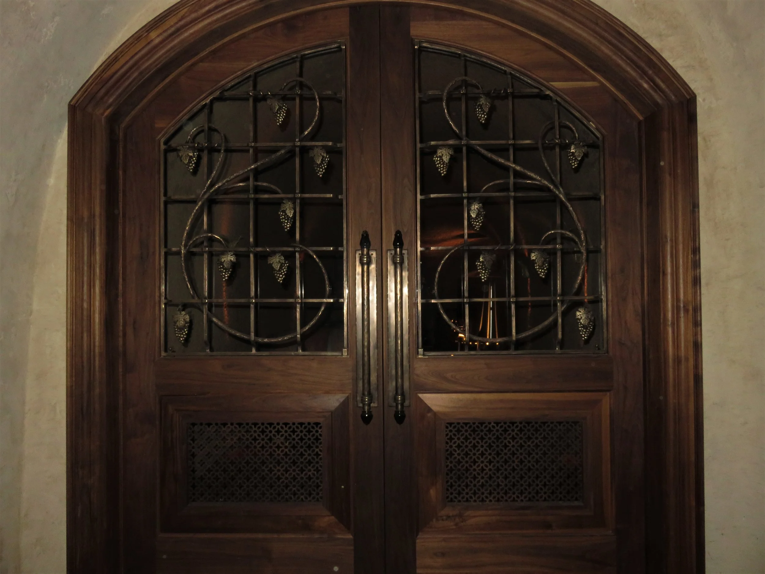  Bronze Grape Vine with Cast Bronze Grapes and Leaves and Cast Bronze Door Pulls with Blown Glass Accents