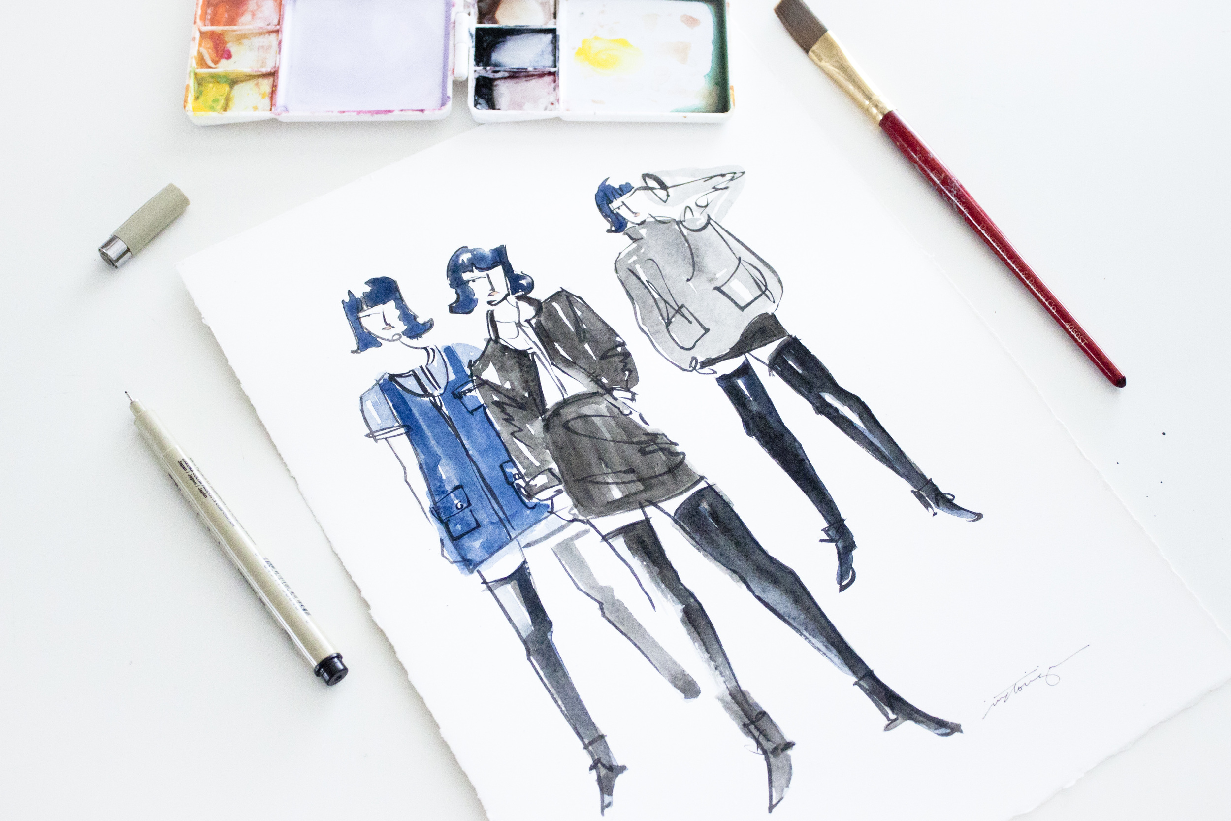 Victoria-Riza Fashion Illustrator | Frame Denim Fall 2016 RTW | New York Fashion Week