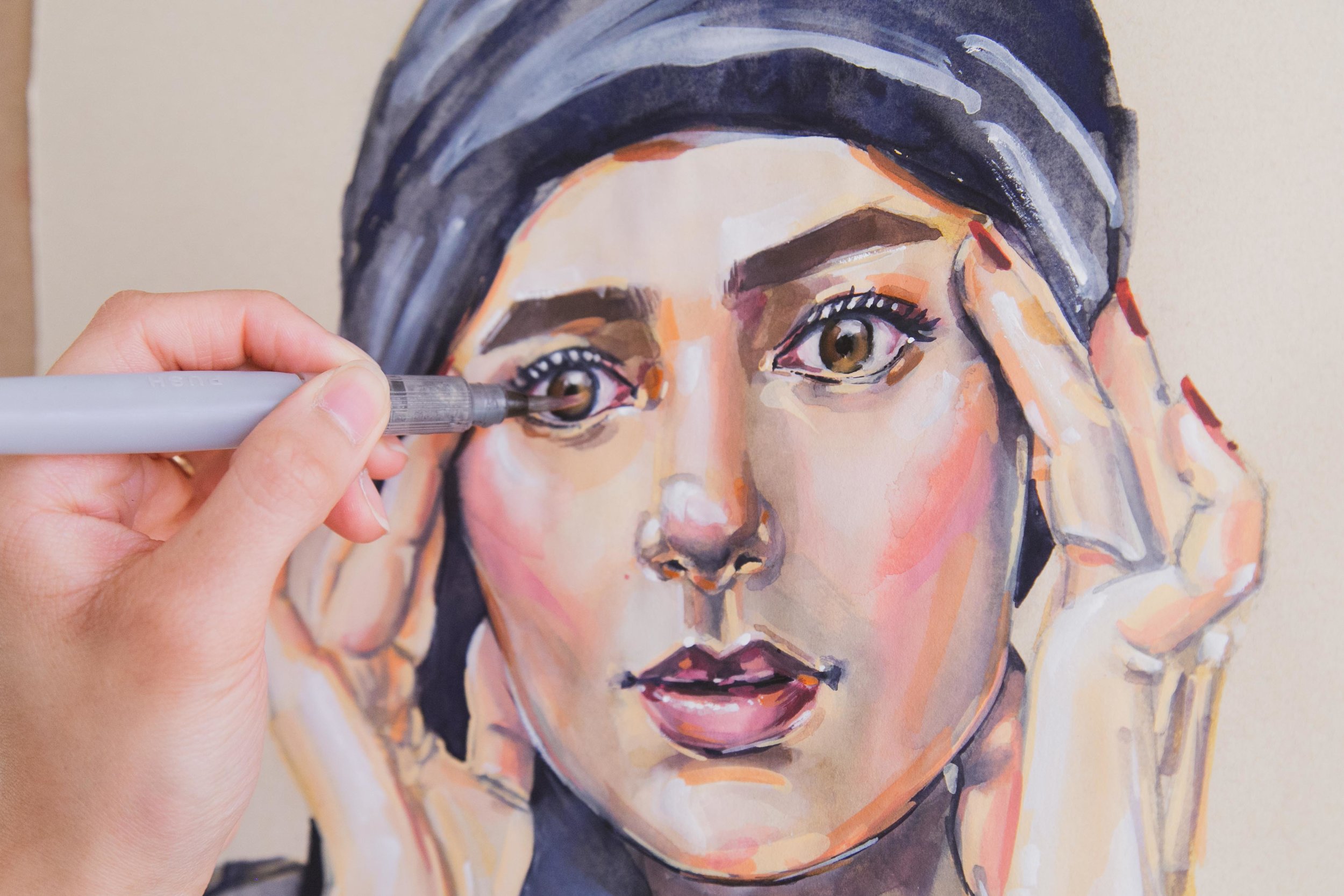 Victoria-Riza Fashion Artist Illustrator and Printmaker | Cover Art for Noor Elkhaldi's podcast, Arab-American Psycho