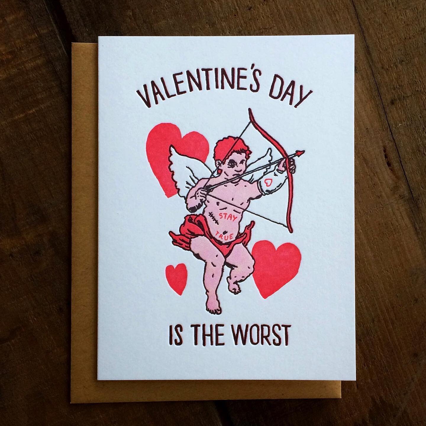 Valentine&rsquo;s Day isn&rsquo;t for everyone! Our favorite anti-love day card. 
.
.
.
.
#letterpress #letterpresslove #paper #handmade #print #madeinny #madeinusa #cupid #antilove #valentinesday #redink