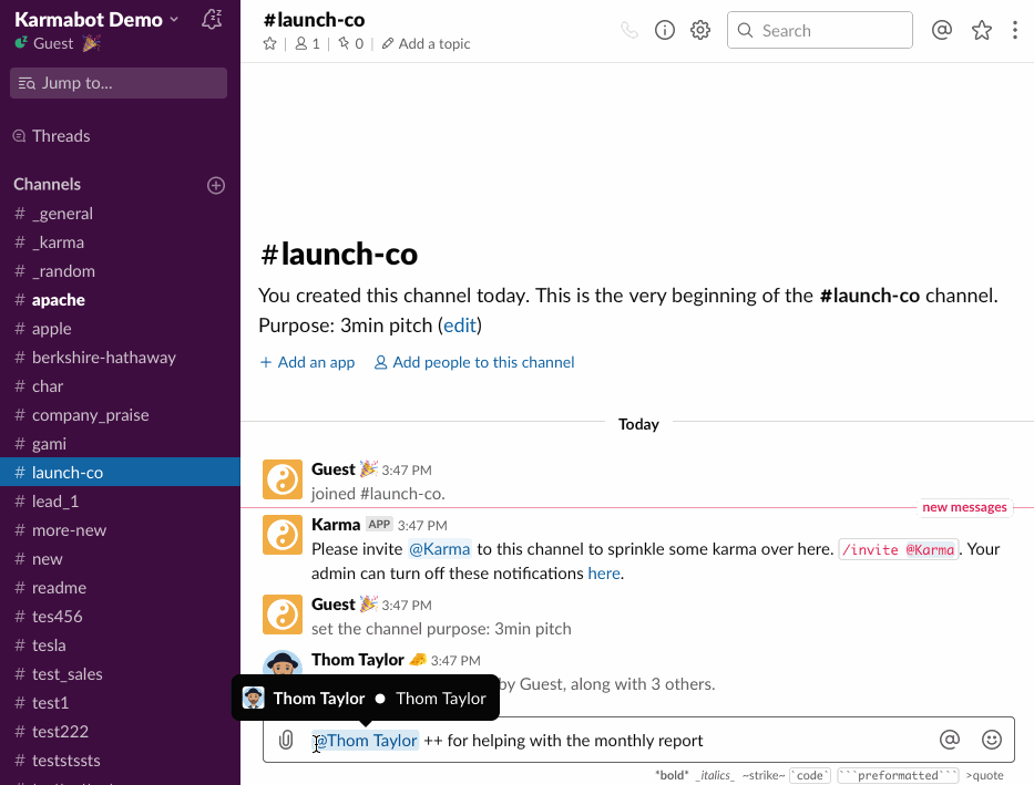 Karma peer recognition system for Slack and MS Teams — Sliday