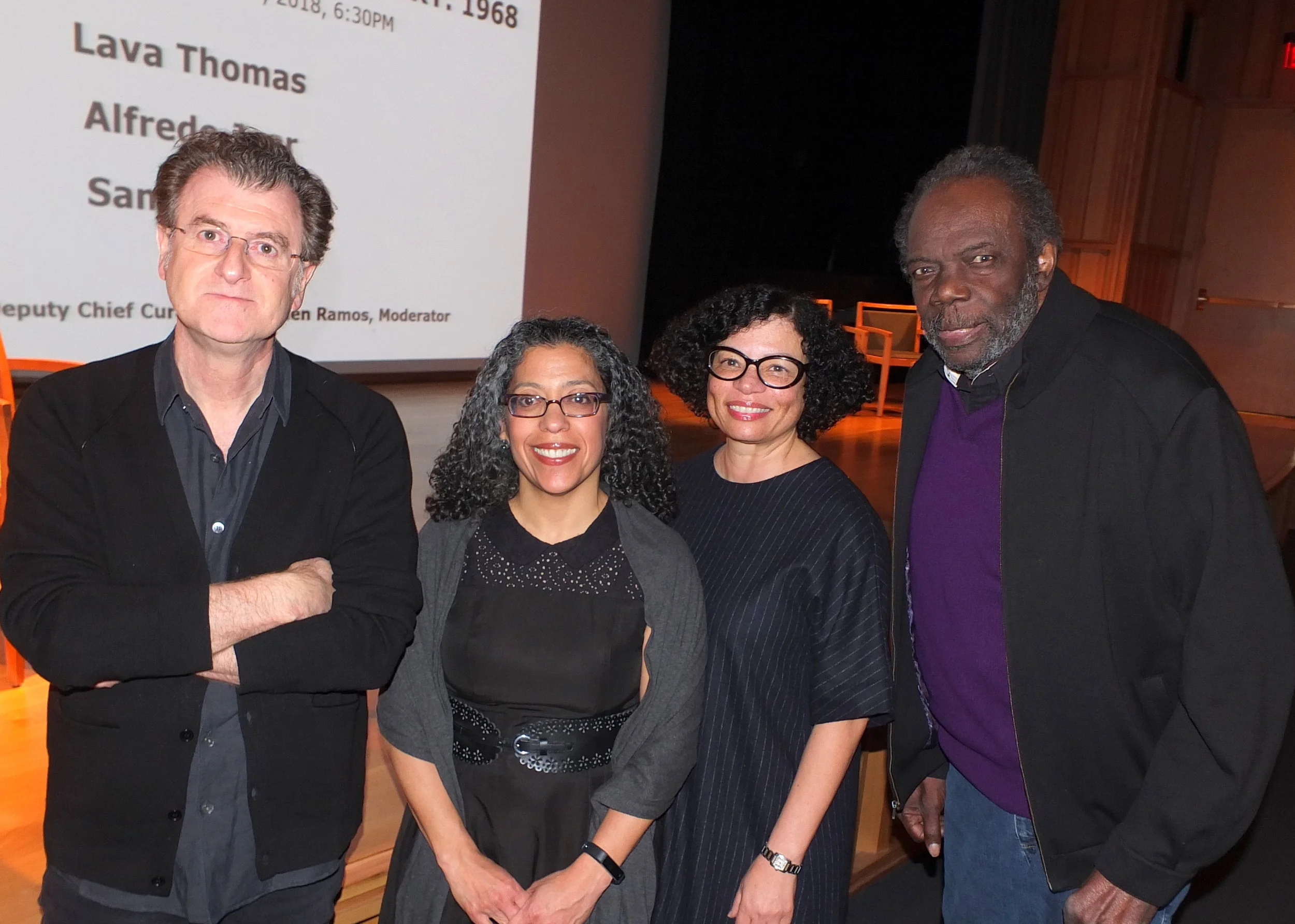 Alfredo Jaar, SAAM Deputy Chief Curator E. Carmen Ramos, Lava Thomas, and Sam Gilliam. Photo © Bruce Guthrie 