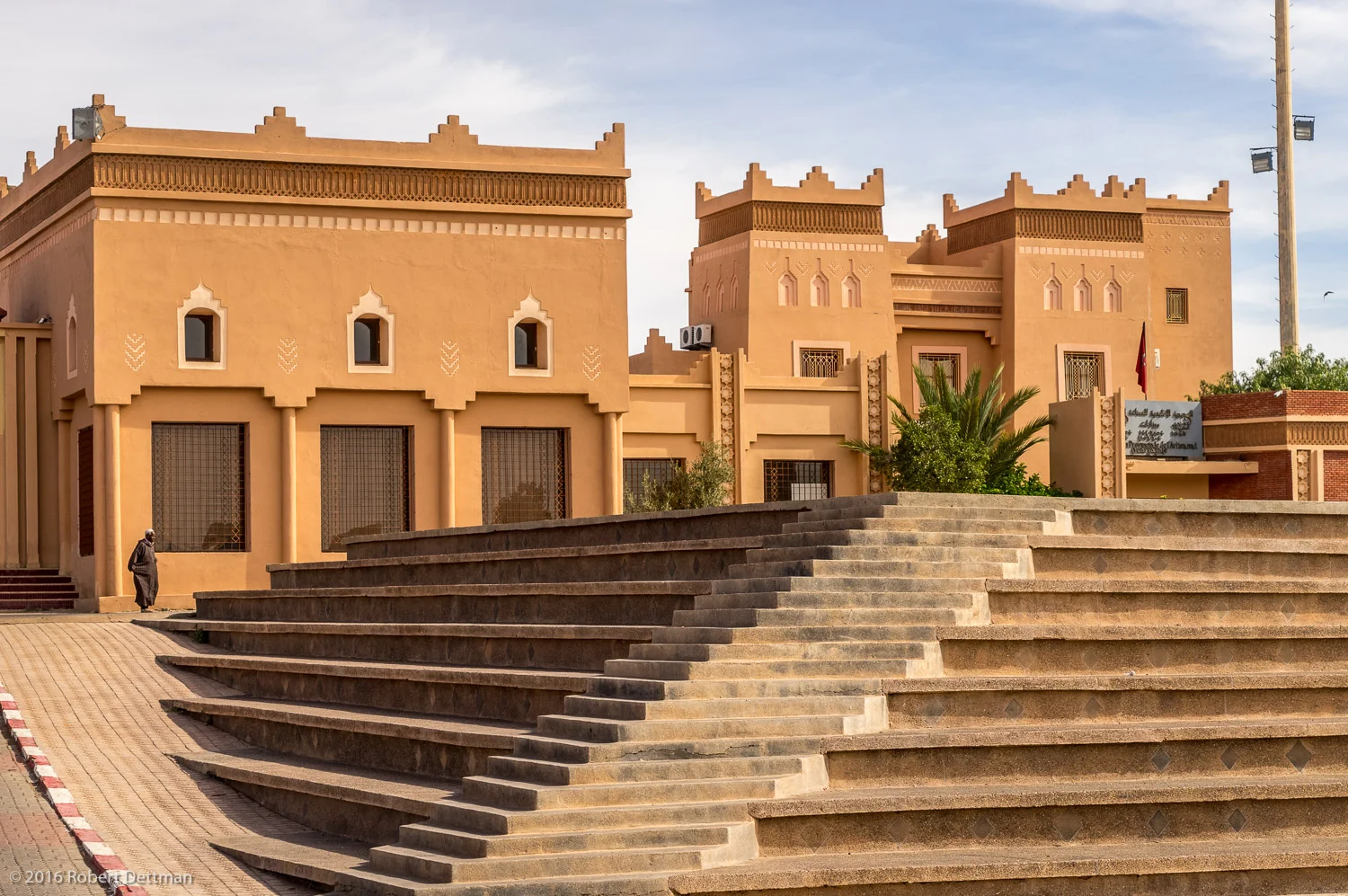 Modern buildings in Ouarzazte with traditional motifs.