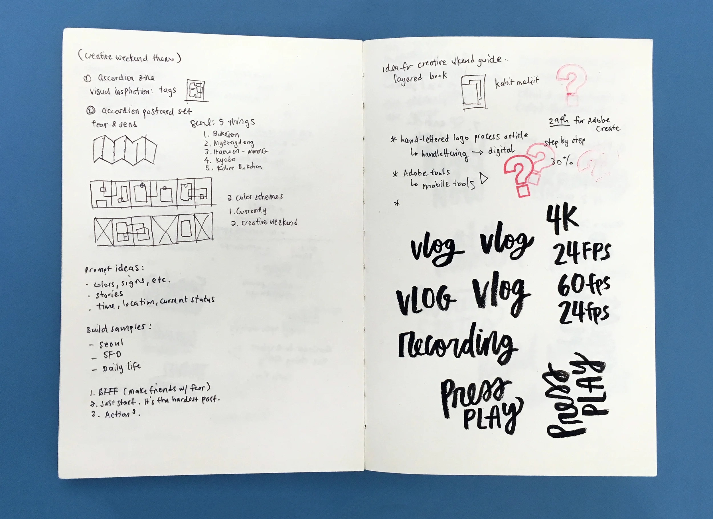 A page from my Residency sketchbook where I wrote out the phrases with a brush pen and took a photo with Adobe Capture to vectorize 'em instantly!