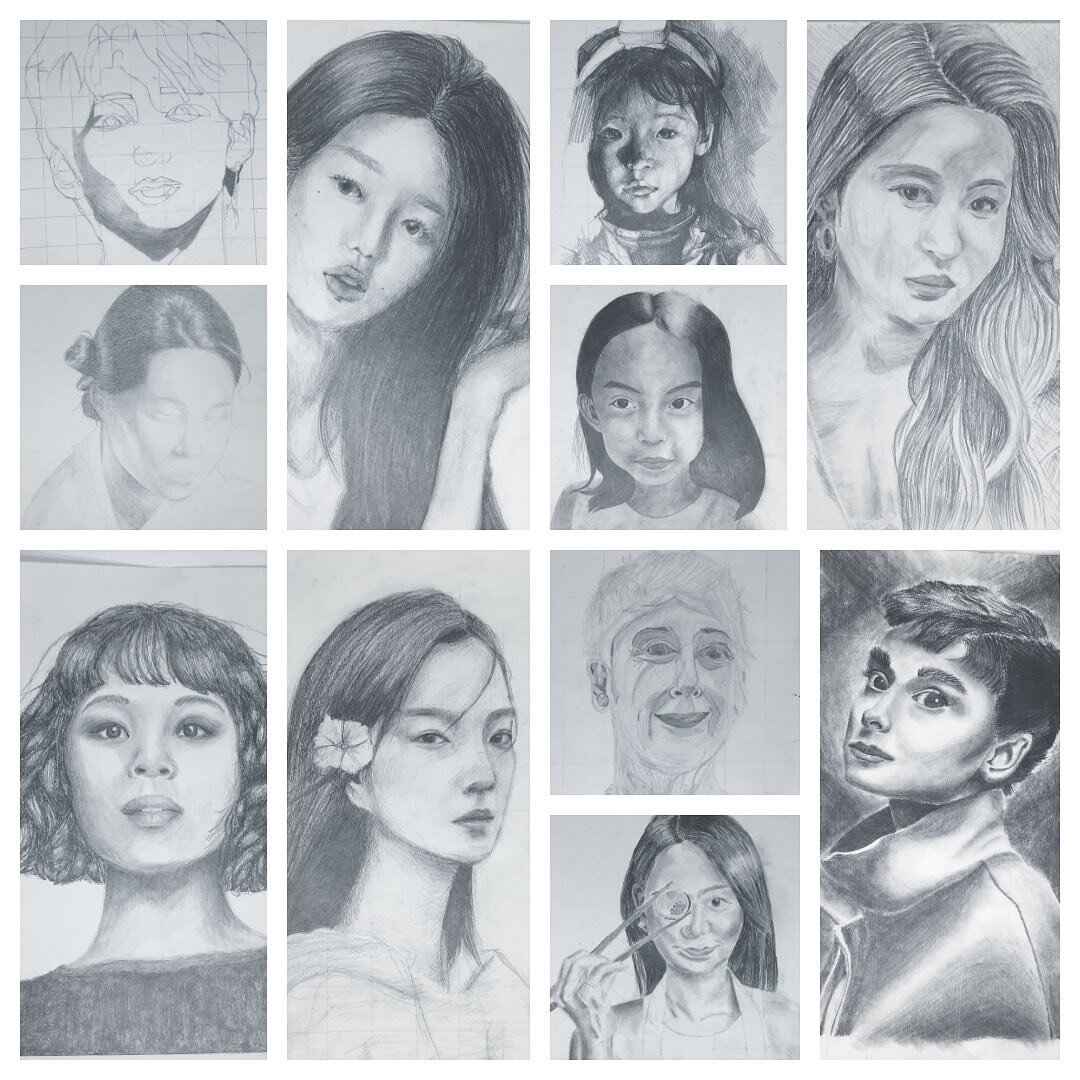 my seventh grade drawing and design students worked so hard on these gridded graphite portraits! so proud of these artists!