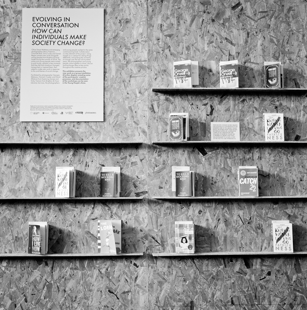   Installation of final work as small prints inserted within the pages of the books that inspired them.  