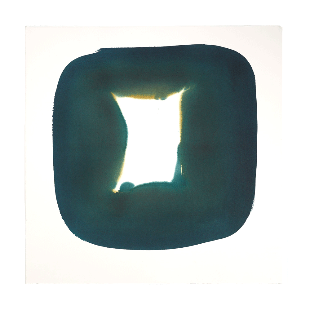  Aperture in Deep Turquoise with Jasmine Yellow Accent II, 2015 Acrylic on watercolor paper 28 x 28 inches 