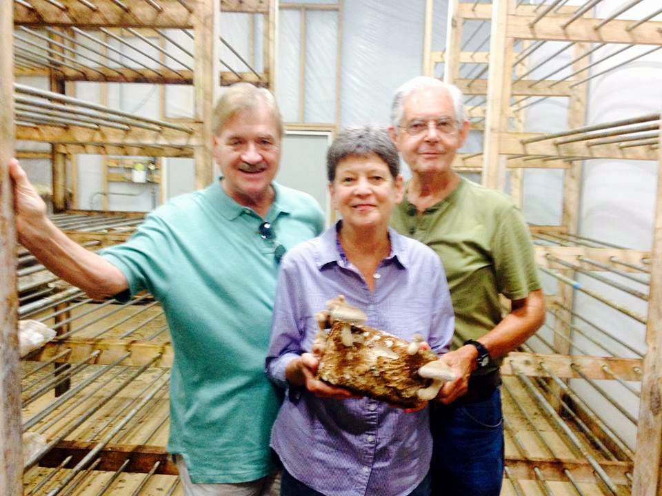 Family visit from cousin, Tom Voglesonger and wife Carol. Like many they were especially interested in how we grow the mushrooms. 