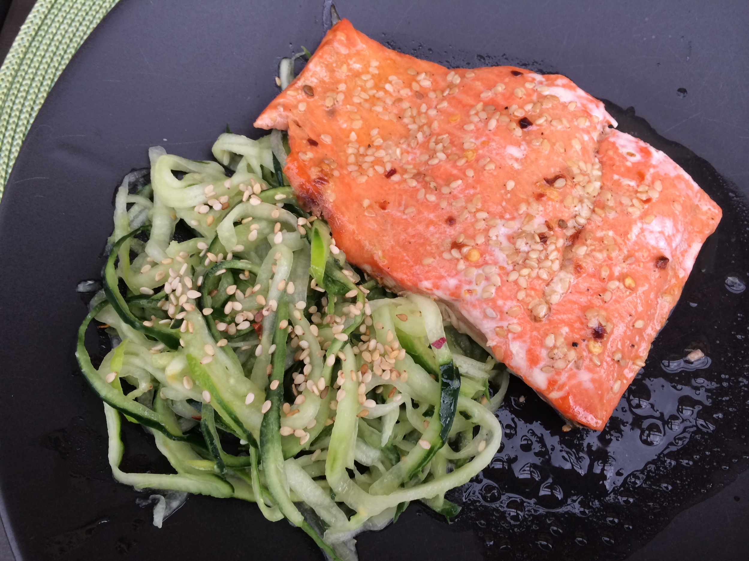 Salmon with cucumber "noodles"