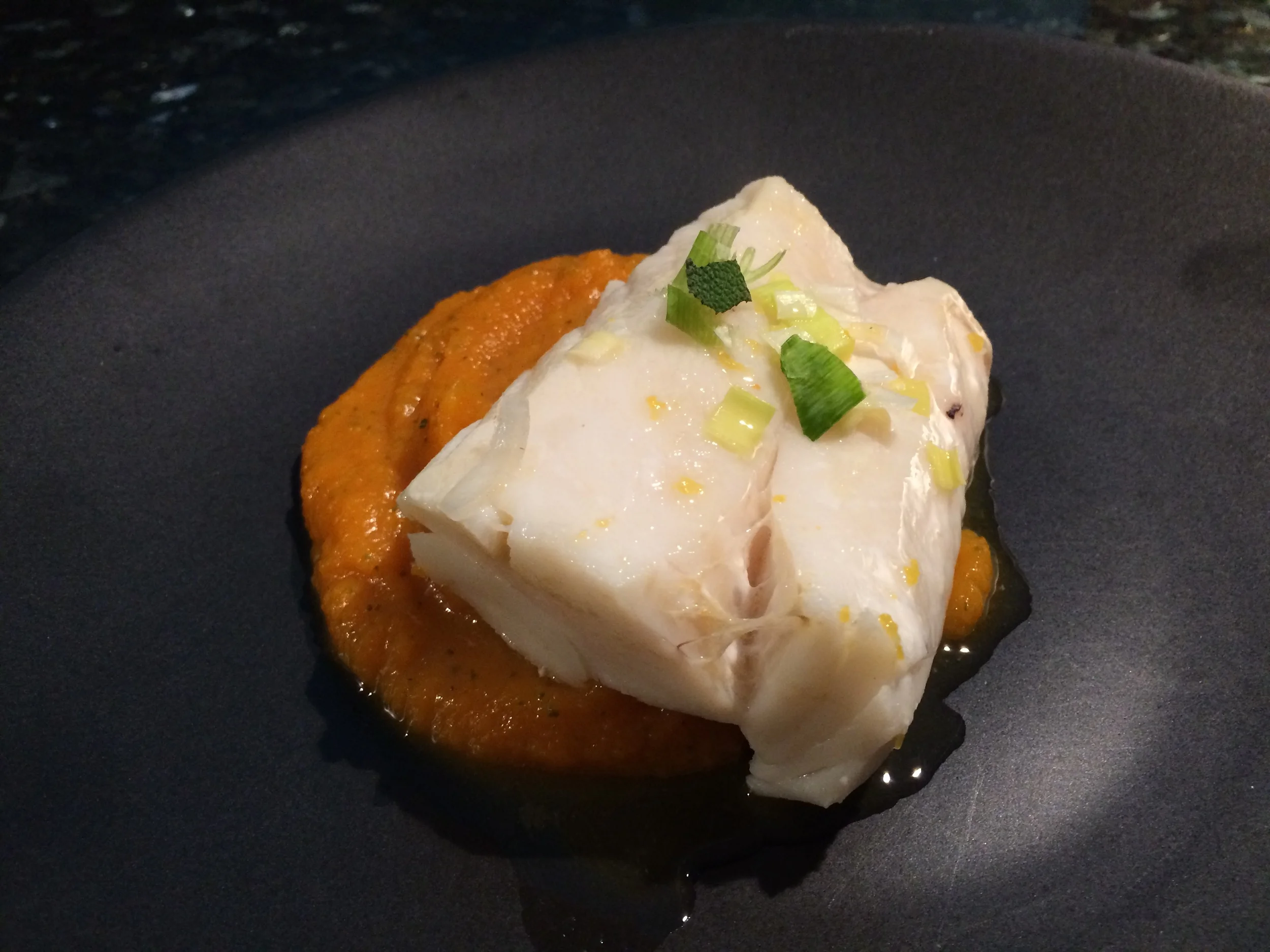 Poached Cod with Carrot and Squash Puree