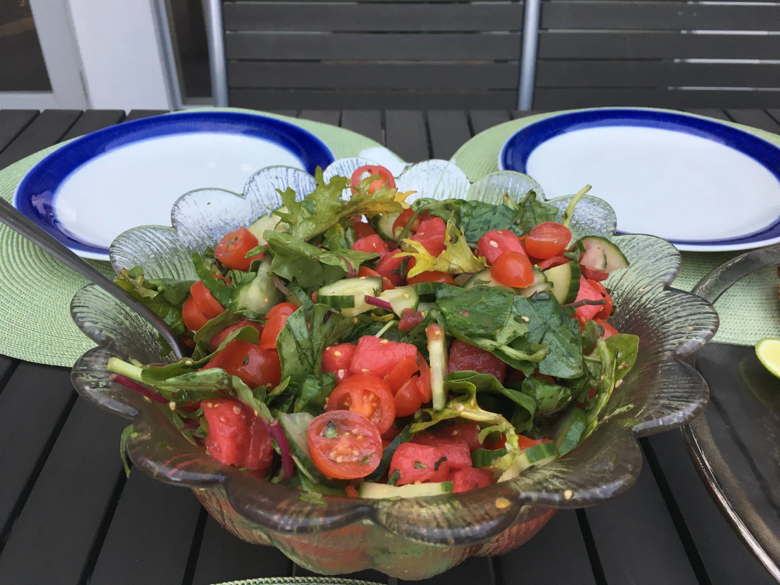 Watermelon Tomato Basil Salad