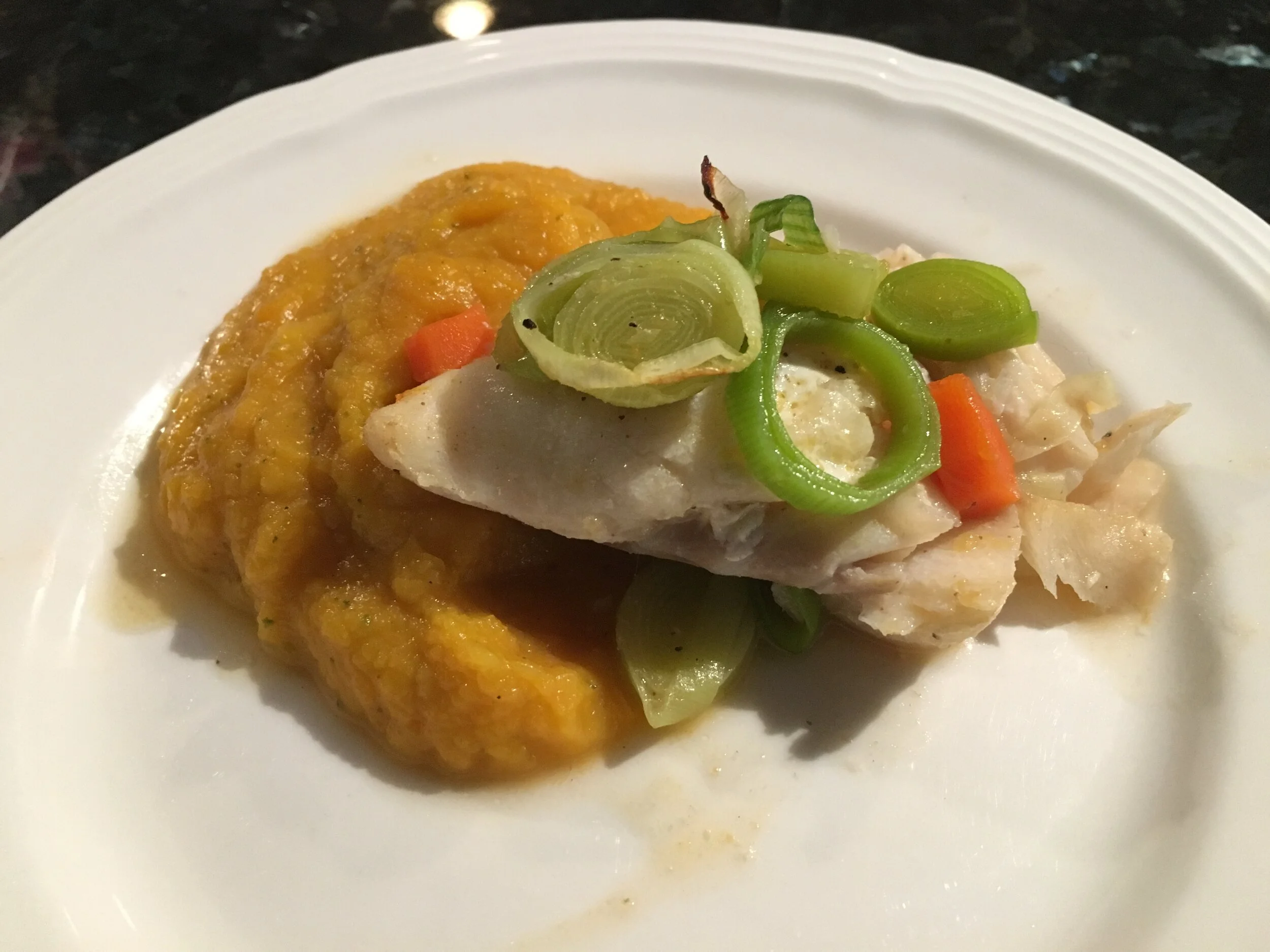Poached Cod with Squash and Carrot Puree