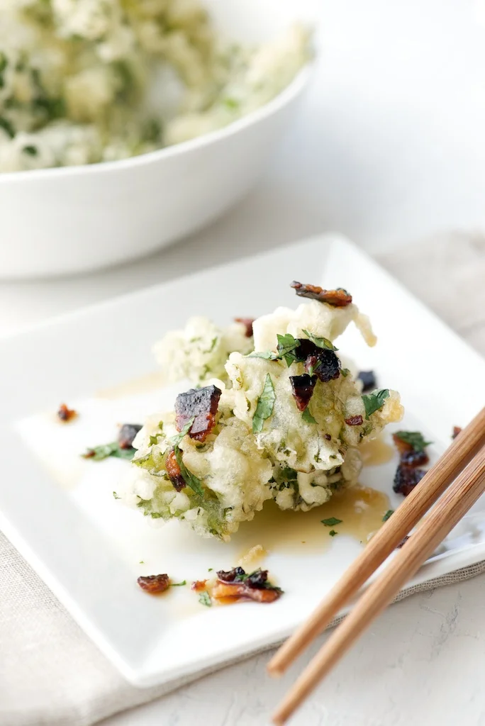 Kale Tempura with Candied Bacon