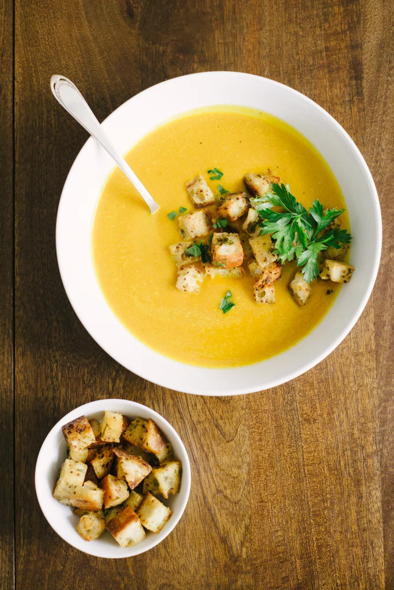 Pumpkin Soup + Mustard Croutons