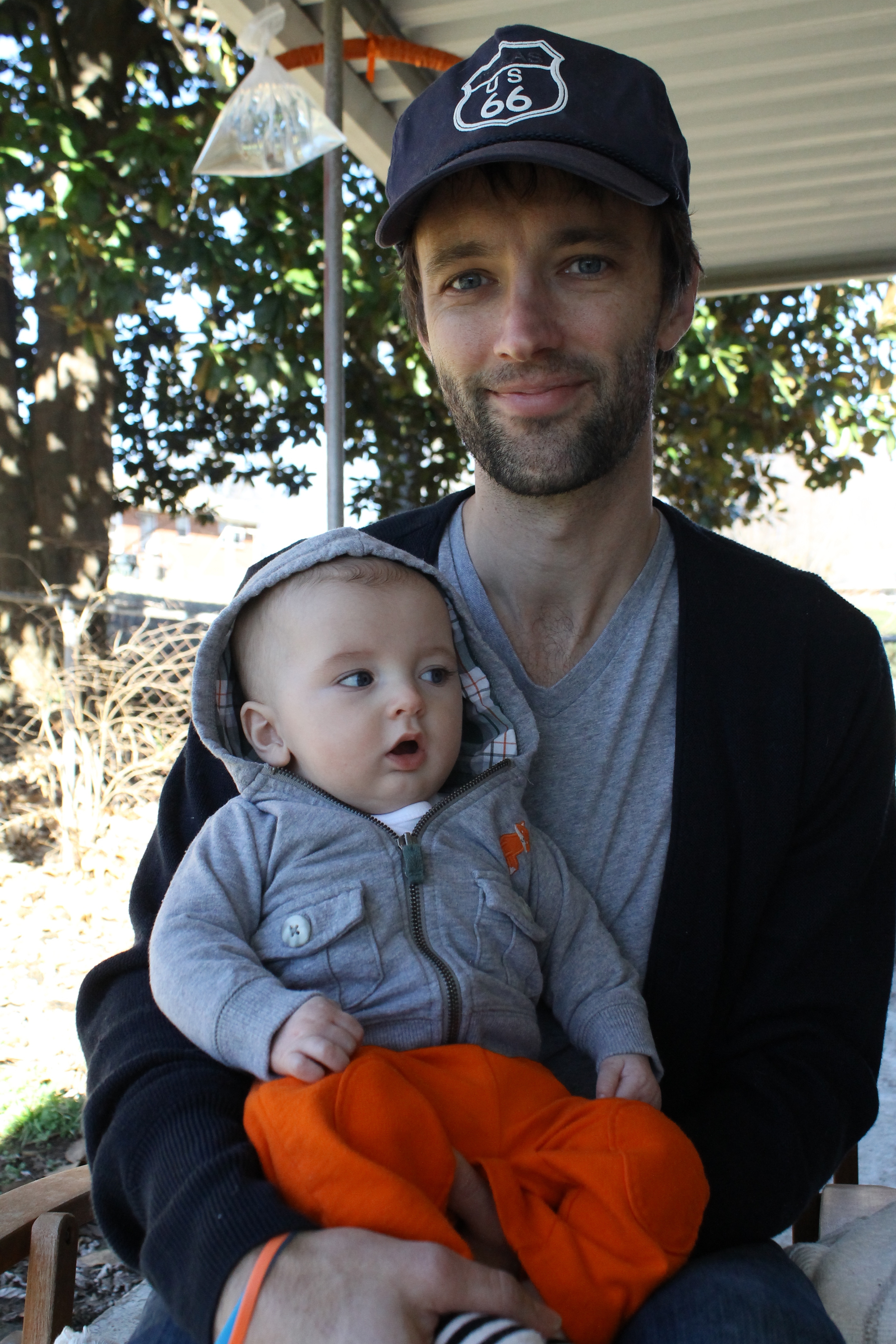 Ben Ekins at home with his son. Photo by Jakob Lewis