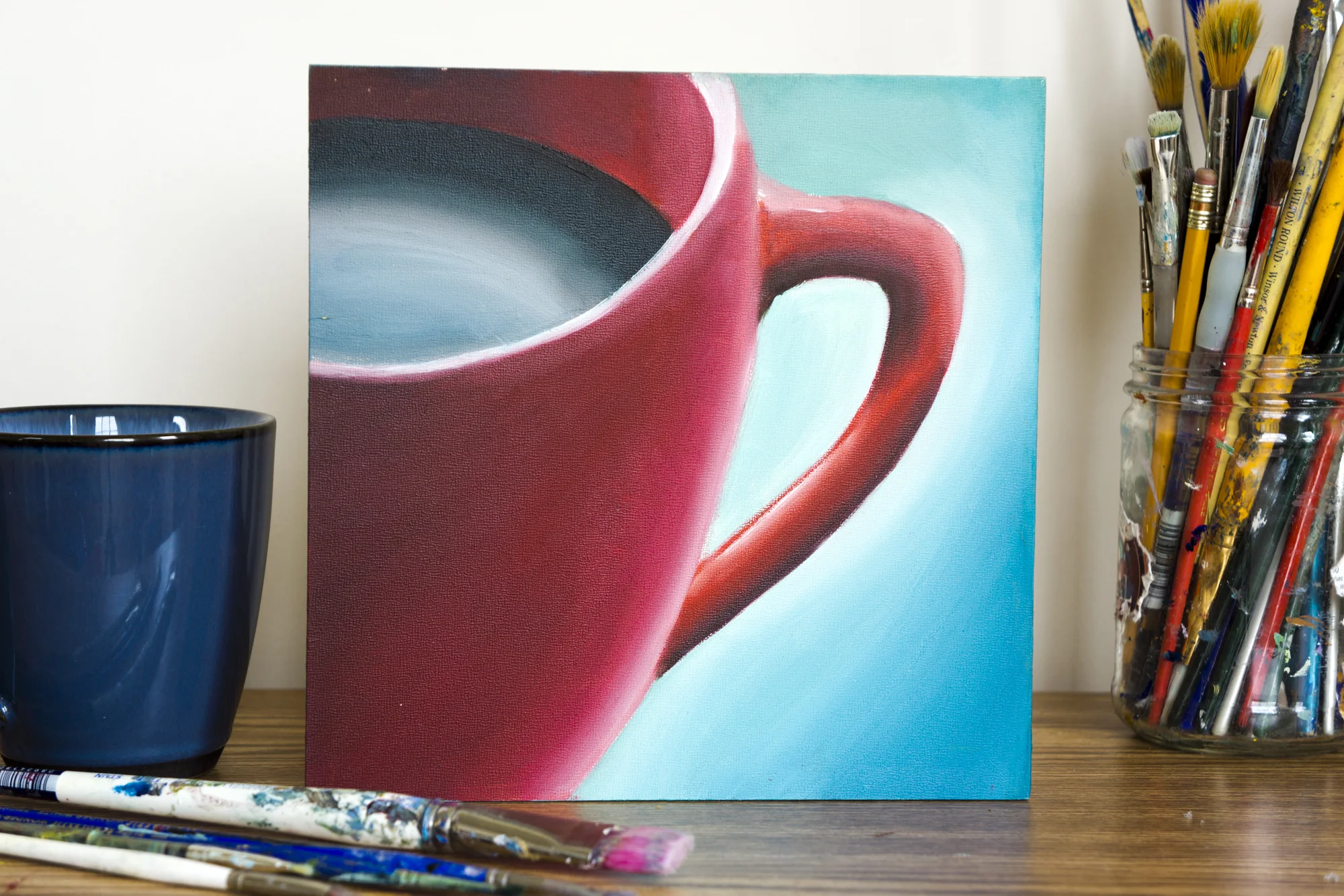Red Cup Original Coffee Cup Oil Painting 8"x8" Kitchen Art