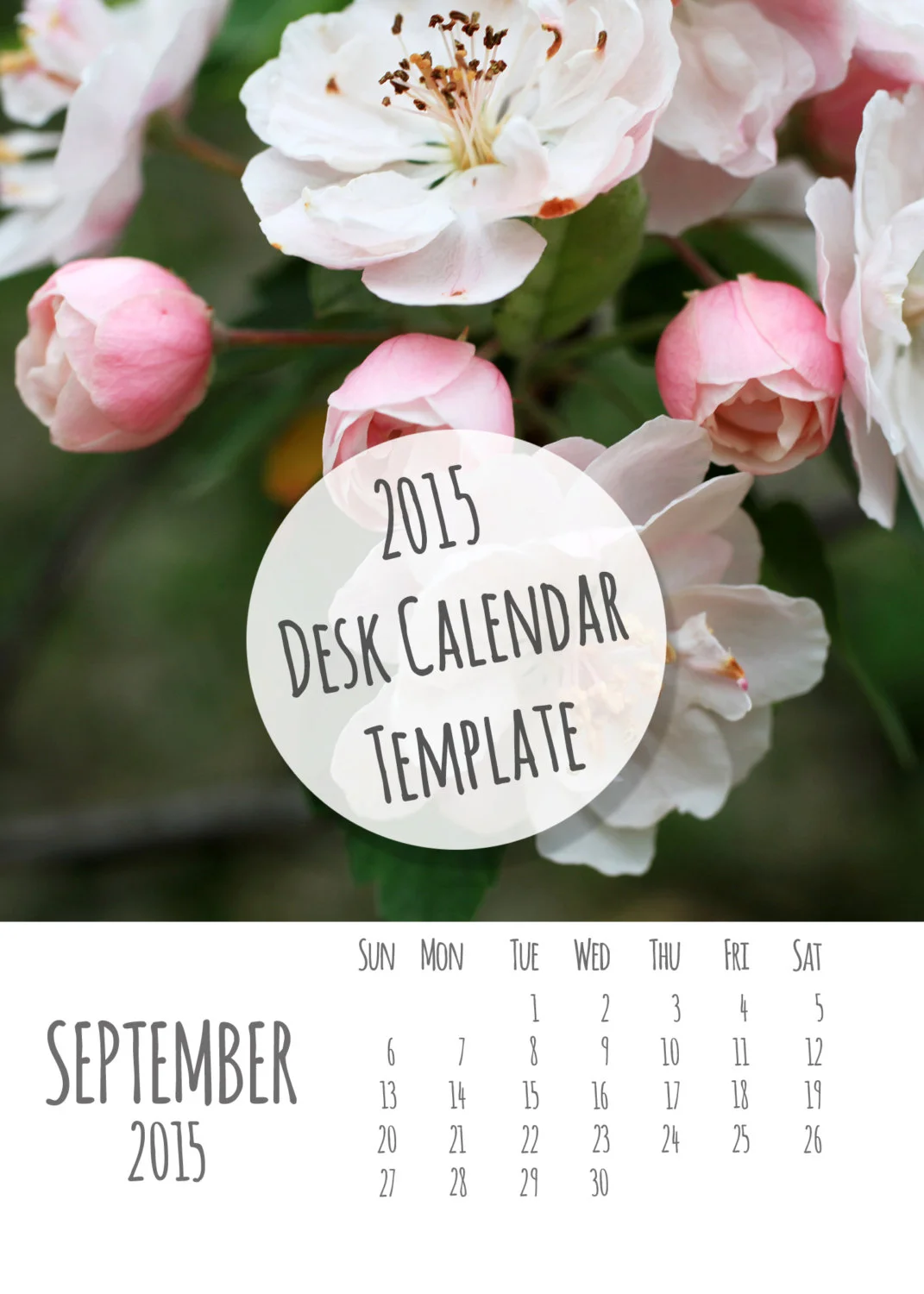 2015 Desk Calendar Template 5x7- Instant Download